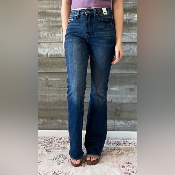 judy blue tummy control back pocket embroidered bootcut jeans long inseam 88786 - Picture 2 of 16